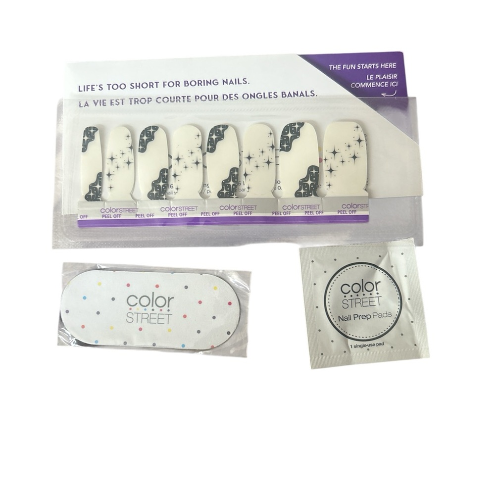 Color Street White Nail Strips with Black Starry Design